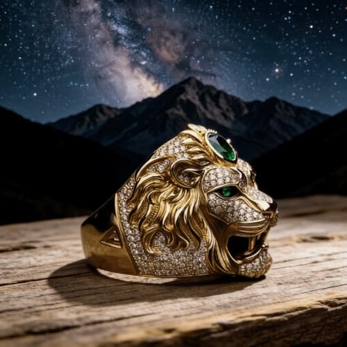 PYTALI Emerald Lion King Men's Ring 10K/14K/18K/Sterling Silver Genuine Emerald Diamond Ring Handmade Jewelry Gift for Husband Boyfriend