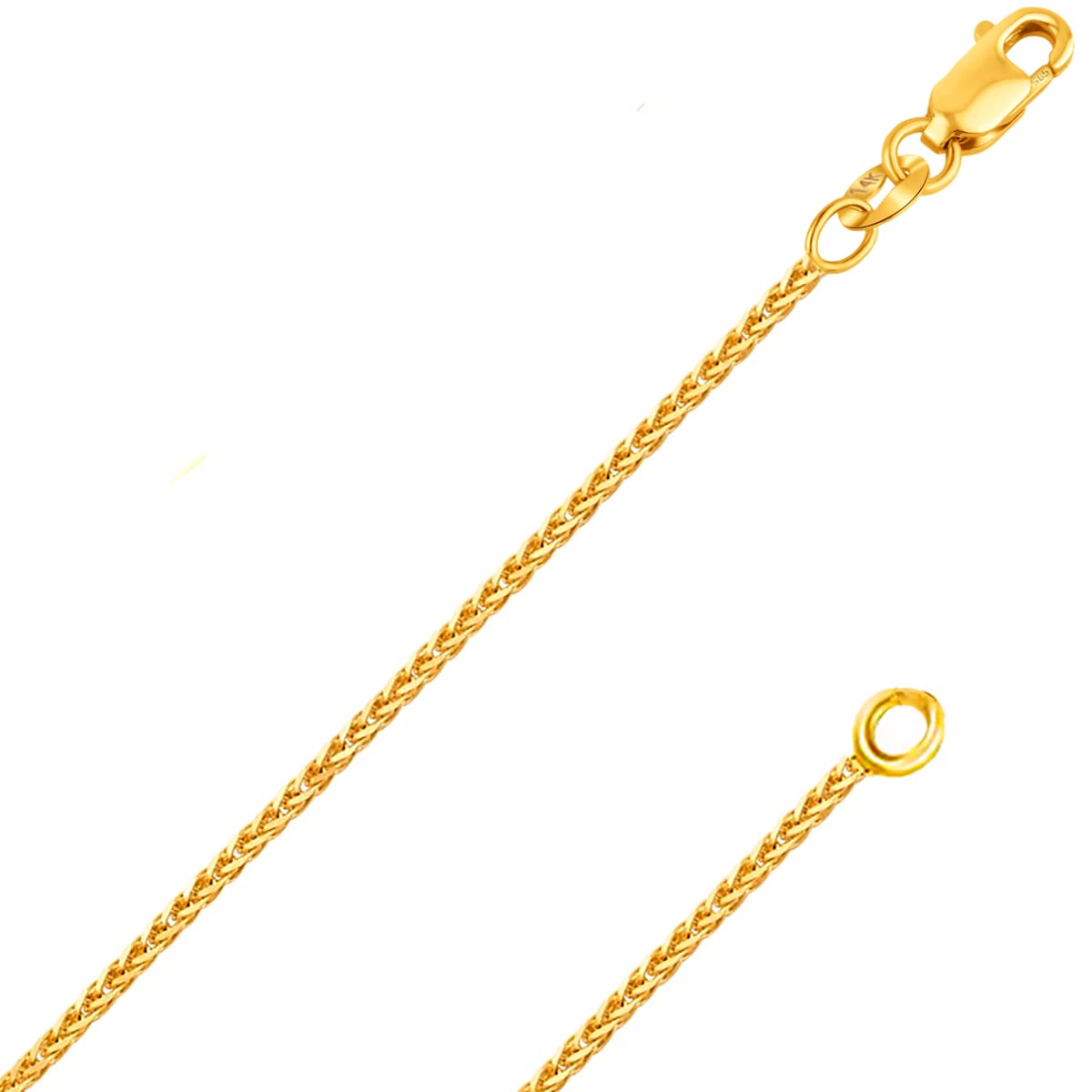 ITALIAN FASHIONS REAL Solid 14K or 10K Yellow or White Gold 0.80mm,1.0mm, 1.1mm Diamond Cut Braided Square Wheat Spiga Chain Necklace with Lobster Claw Clasp | Multiple Lengths Available | Men Women | MADE IN ITALY (0.8 mm 16 Inches 14K Yellow Gold ITALY)