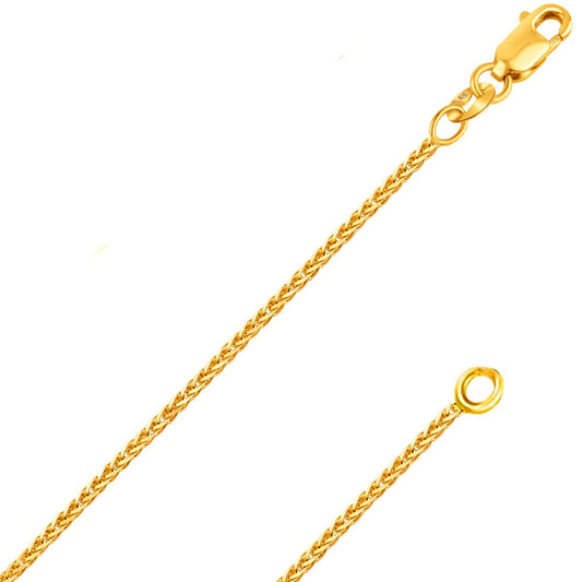 ITALIAN FASHIONS REAL Solid 14K or 10K Yellow or White Gold 0.80mm,1.0mm, 1.1mm Diamond Cut Braided Square Wheat Spiga Chain Necklace with Lobster Claw Clasp | Multiple Lengths Available | Men Women | MADE IN ITALY (0.8 mm 16 Inches 14K Yellow Gold ITALY)