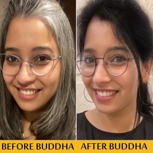Buddha Natural Hair Oil for Greys & Whites (150 ml, 5.1 Oz) - Restore Natural Black Color of Hair With Unique Herbs oil blend For Men and Women - 100% Ayurvedic - No Mineral Oil
