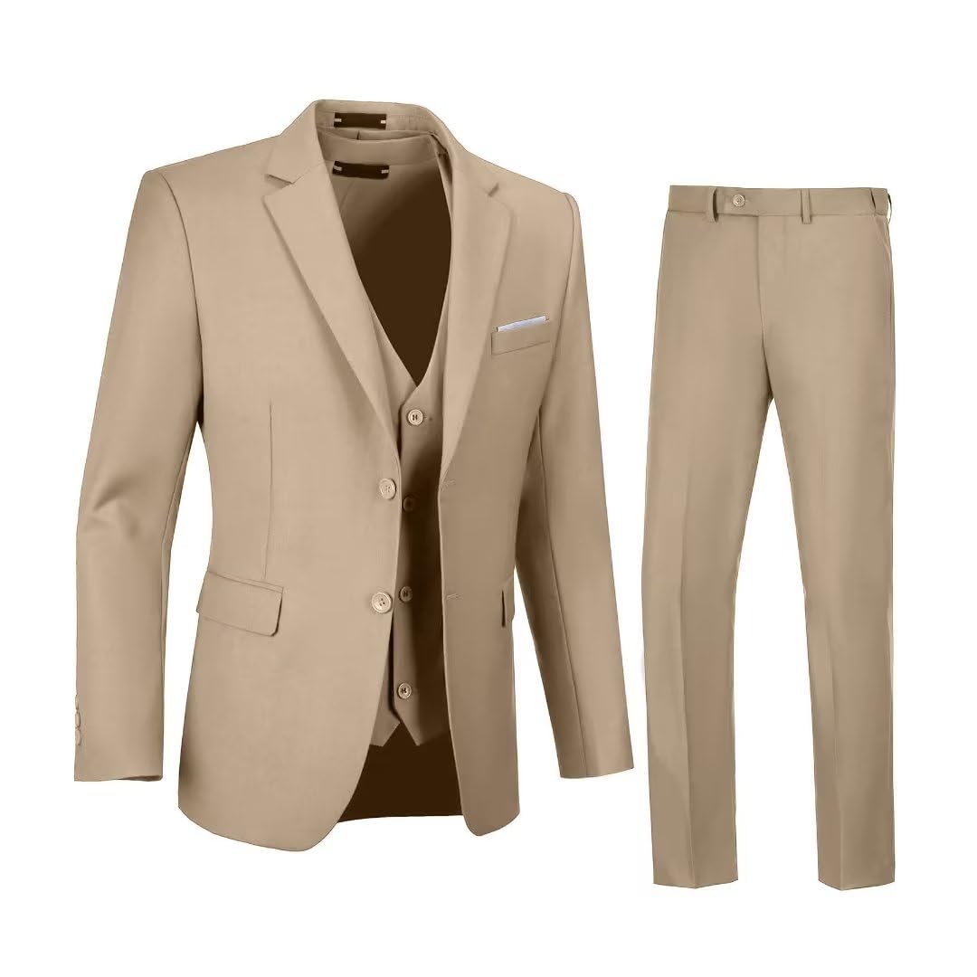 Formal Suits for Men Champagne Mens Suit 3 Pieces Tuxedo Suits Men's Wedding Dinner Suit Jacket Vest Pants Set Size M