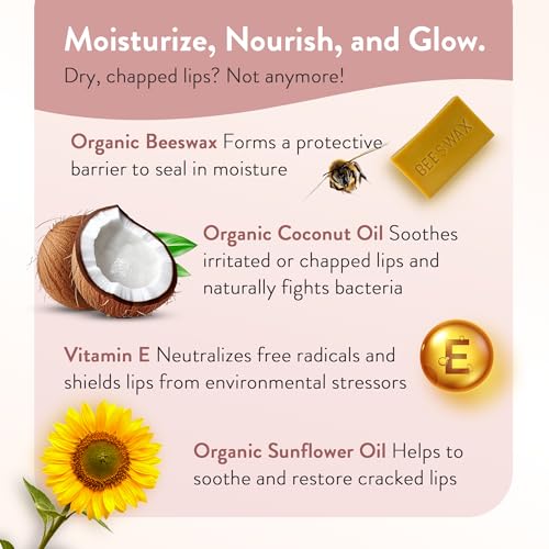 Moroccan Magic Organic Pure Coconut Lip Balm 3 Pack | Ultra-Hydrating Argan & Essential Oil Lip Moisturizer + Vitamin E | Natural Chapstick for Dry Lips | Smooth, Non-Toxic | Organic Lip Balm