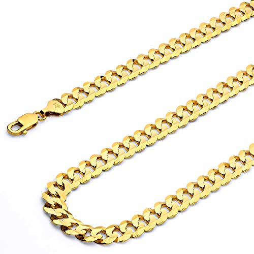 14k REAL Yellow Gold Solid Men's 10mm Cuban Concave Curb Chain Necklace with Lobster Claw Clasp - 26"