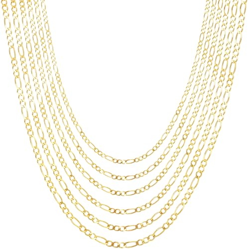 Floreo 14k Yellow Gold 3mm Solid Figaro Chain Link Necklace 18 Inch