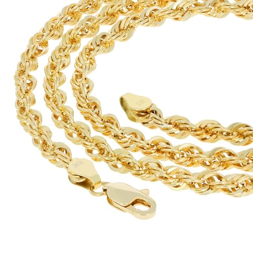 Nuragold 10k Real Yellow Gold 2.5mm Rope Chain Lightweight Necklace 16"-30" - 22"