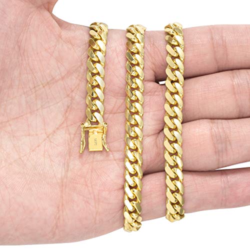 Nuragold 14k Real Yellow Gold Miami Cuban 7mm Solid Chain Mens Bracelet - 9"