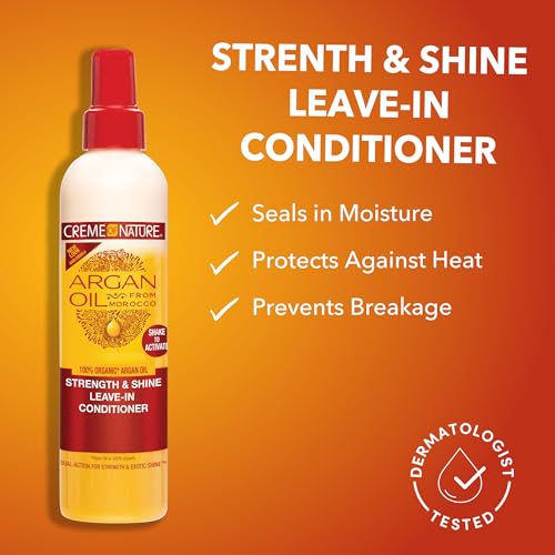Creme of Nature Strength & Shine Leave-In Conditioner, Dual-Action Moisture & Protection, Infused with 100% Organic Argan Oil from Morocco, 8.45 fl oz