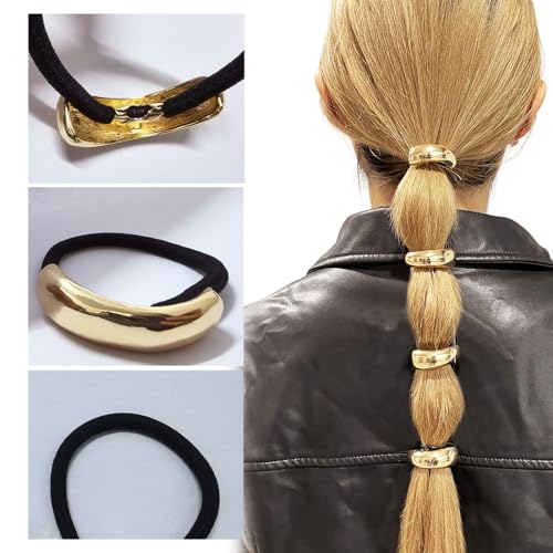 4 Pcs Gold Metal Hair Ties Geometric Elastic Hair Ties, Hair Cuff Wrap Hair Ties for Thick Hair Elastic Hair Ties for Women Hair Accessories