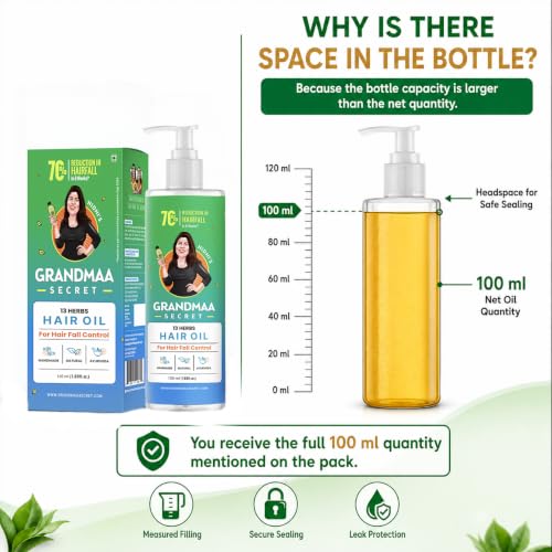 NIDHI’S GRANDMAA SECRET 13 Herbs Hair Oil for Hair Growth & Hair Fall Control Handmade Oil with Aloe Vera, Curry Leaf & Amla For Dry, Damaged, Frizzy Hair Men & Women – 100 ml (Pack of 1) Multicolor