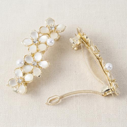 HINZIC 2PCS Flower Hair Barrettes, Gold Plated Floral Hair Clips for Women