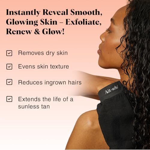 Kitsch Exfoliating Gloves 2pc – Korean Exfoliating Mitt & Deep Exfoliating Body Scrubber for Shower, Bath | Body Exfoliator, Dead Skin Remover | Skin Care for Smooth, Renewed Skin - Black & Terracotta