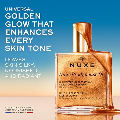 NUXE Huile Prodigieuse Shimmer Body Oil, Glow for Skin & Hair, 3.3 Fl Oz