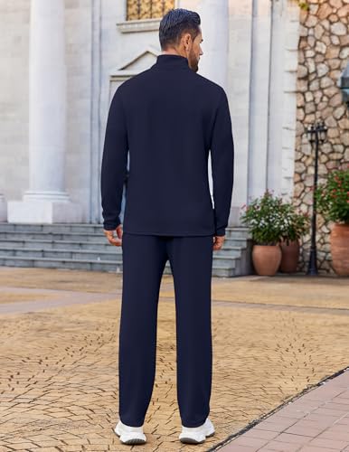 COOFANDY Sweatsuits for Men 2 Piece Quarter Zip Polo Suit Long Sleeve Casual Tracksuit Set