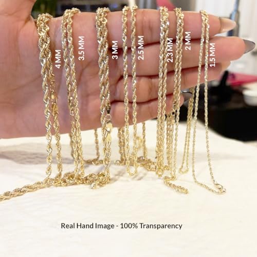 SHOP WGS 2MM 14K Solid Yellow Gold Rope Chain Necklace for Men & Women