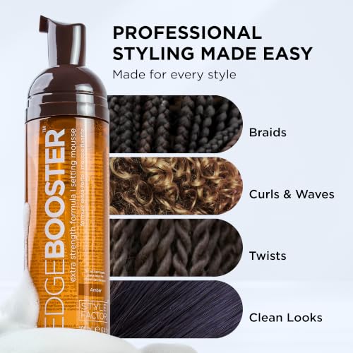Style Factor EDGE BOOSTER Extra Strength Setting Mousse Travel Size – Frizz Control, Extra Volume, and Conditioning – 2.5oz Morganite Mousse for Curly Hair