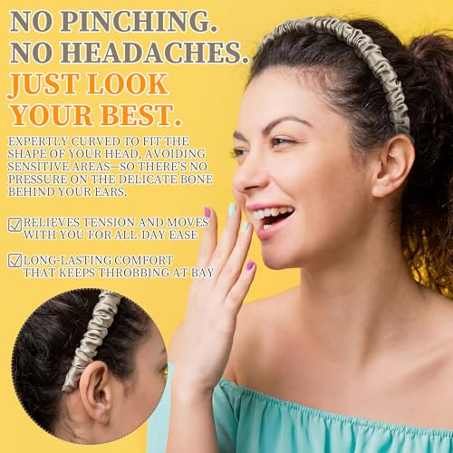 Rivvlive 2 Pcs Silk Headband for Women – 100% Pure Mulberry Silk Hair Accessory, Wide No-slip No-headache Design for Women and Girls, Stylish Look for Curly & Textured Hair, Fashion Birthday Gifts