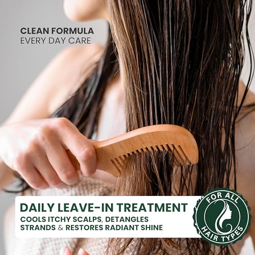 KESMEDIK Tea Tree Oil Leave-In Conditioner Treatment & Detangler Spray for Flaky Itchy Scalp Care, Anti Thinning Formula with Biotin for Soft, Healthy-Looking Hair, Sulfate-Free, Men & Women