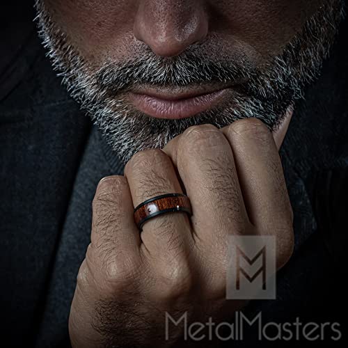 Men's Women's Black Tungsten Carbide Wedding Band Engagement Ring, Real Wood Inlay, Comfort Fit 8mm 10.5