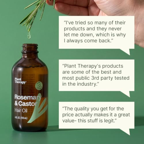Plant Therapy Rosemary & Castor Oil - 4 oz Hair Treatment for Growth, Shine, Softness, Healthy Scalp & Hair Mask