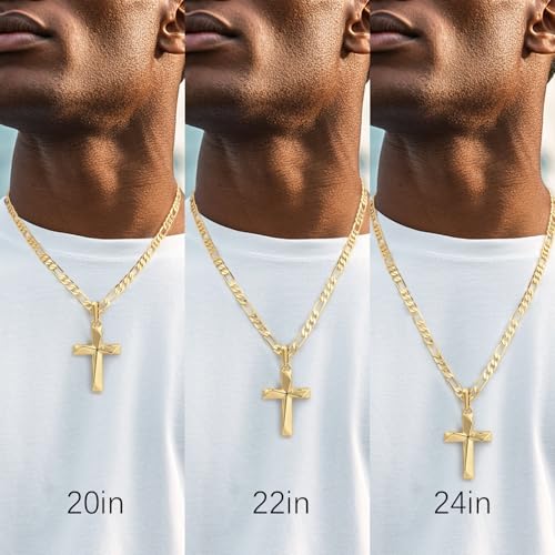 GLOSOLE Cross Necklace 14K Gold Cross Necklace for Men 24in