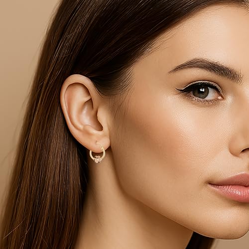 Hoberta Real Yellow10k Gold Hoop Earrings for Women And Mom| Lightweight Hoops Solid Jewelry for Hypoallergenic & sensitive ears Round Original 10 Karat for Christmas Gifts (Real 10K Yellow Gold Flower(12mm)