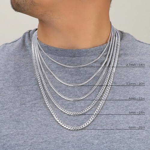 Nuragold 14K Real White Gold Miami Cuban Solid Link Chain Italian Necklace - 3.5mm,24"