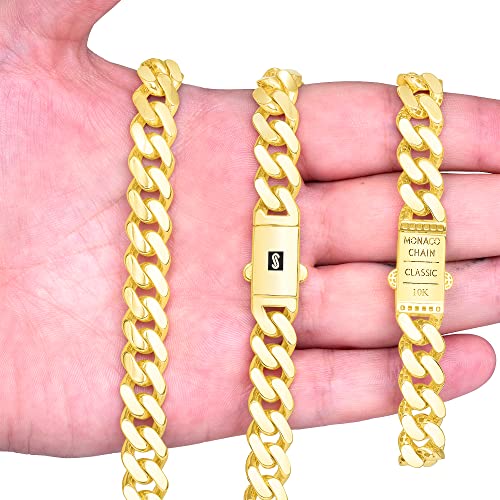 Nuragold 10k Real Yellow Gold Monaco 11mm Miami Cuban Chain Mens Necklace - 24"