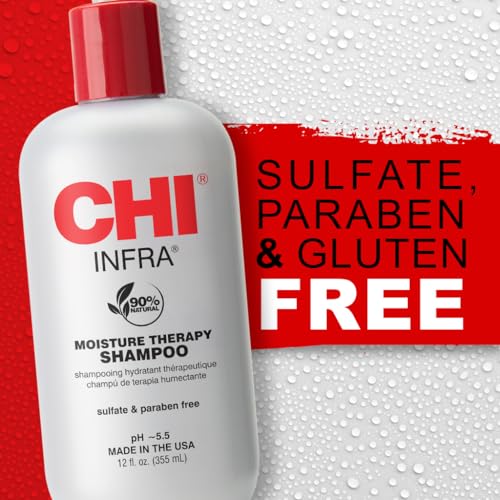 CHI Infra Shampoo, Gently Cleanses Scalp & Hair, Hydrating & Nourishing For All Hair Types, Designed for Heat Damaged Hair, Sulfate, Paraben, & Cruelty-Free, 12 Oz