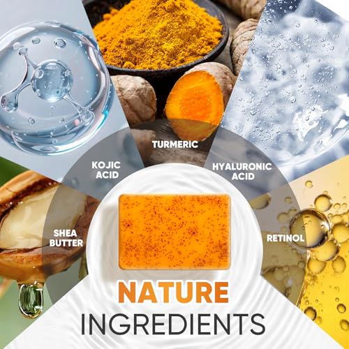 OAKDOLCHE 5 Pcs 80g Turmeric Kojic Acid Soap Bars with 2 Foaming Mesh Nets
