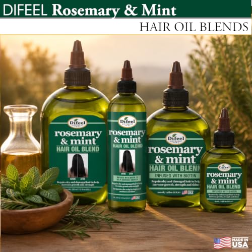 Difeel Rosemary and Mint Hair Oil Blend with Biotin 7.1 Ounce - Strengthening Scalp & Hair Treatment Oil Blend, Nourishes Dry Damaged Hair, Adds Shine & Moisture