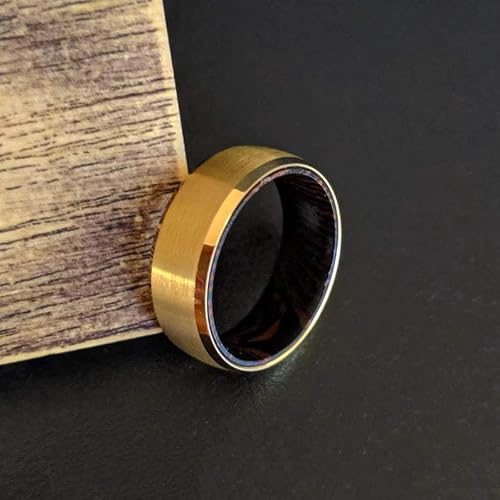 Gold Tungsten and Wood Rings for Men Wedding Band 14K Gold Rings with Wenge Wood Inlay Unique Anniversary Gifts for Him