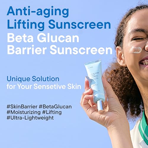 IUNIK Beta-Glucan Water Barrier Moisture Daily Sunscreen Matte & No White Cast SPF 50+ PA++++ Vegan Lifting & Plumping Moisturizing Daily Sun Cream for Dry Oily Sensitive Skin Korean Skincare