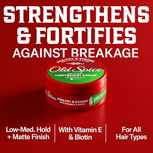 Old Spice Mens Hair Cream, Lightweight Cream, Healthy & Strong with Vitamin E & Biotin, Mens Hair Styling, Low-Medium Hold, Matte Finish, 2.22 oz