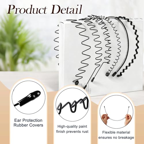 Metal Headband for Men, Zigzag Wire with Teeth, Non-Slip Adjustable 6 Pack