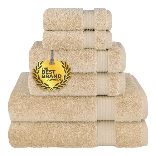 Cotton Paradise 100% Cotton Turkish Towel Set, Soft Absorbent Quick Dry, 6 Piece Towel Set, Beige