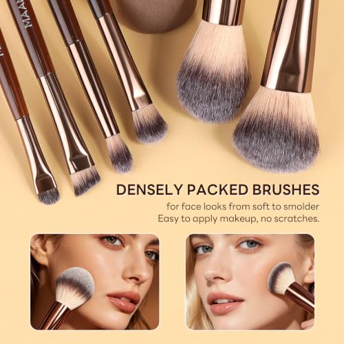 MAANGE 6Pcs Double Ended Makeup Brush Set with Makeup Sponge & Travel Bag