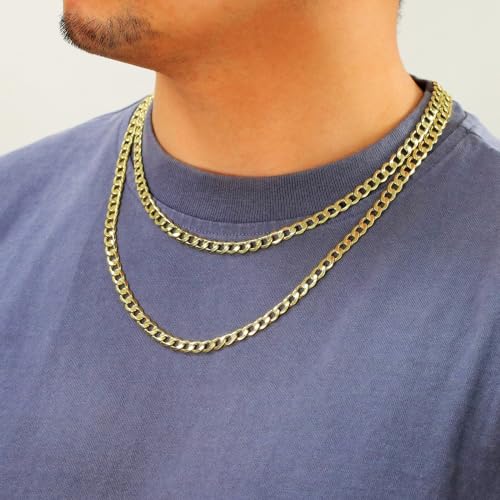 Nuragold 10K Real Yellow Gold Cuban Curb Link Chain Necklace (2mm - 7.5mm) - 26",6.5mm