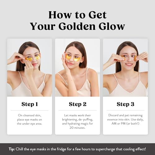 DERMORA Golden Glow Under Eye Patches - 50 Pairs Individually Packed
