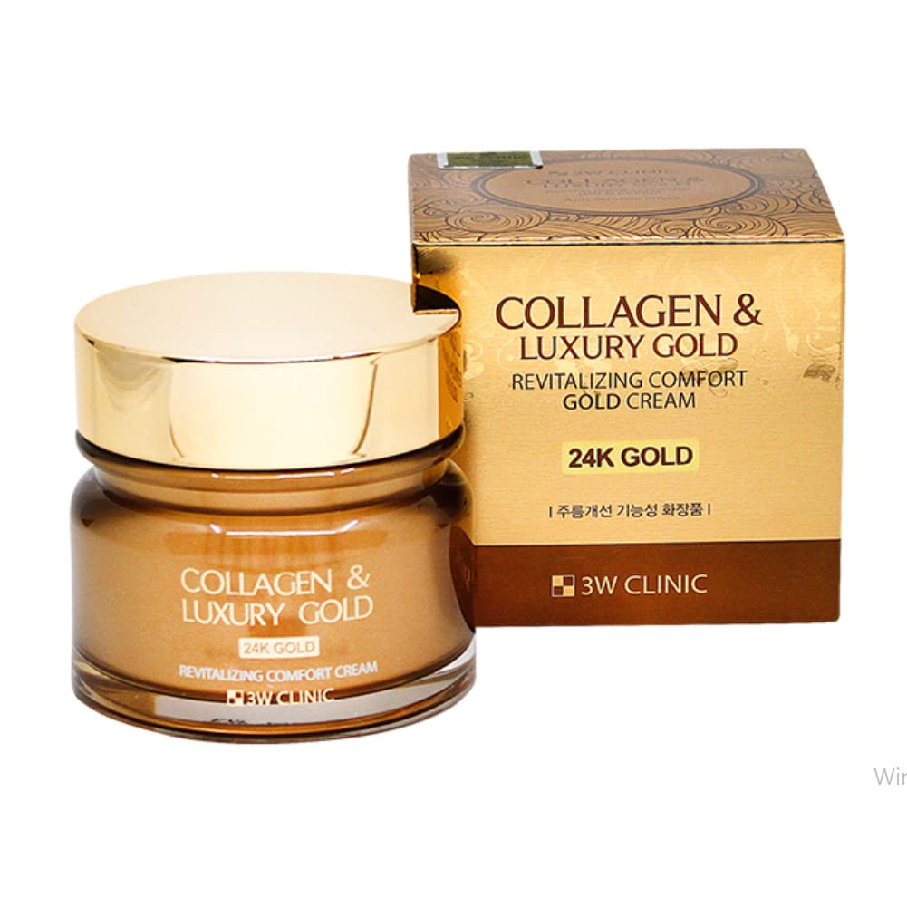 3W Clinic Collagen Luxury Gold Moisture Facial Cream 100ml(3.38fl.oz.) Shea Butter, 24k Gold Ingredients,