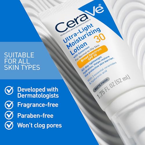CeraVe Ultra-Light Moisturizing Lotion SPF 30, Sunscreen for Face, 1.7oz