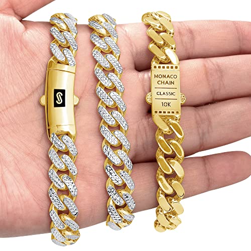 Nuragold 10k Real Yellow Gold Monaco 11mm Miami Cuban Pave Mens Necklace - 18"