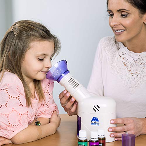 MABIS Facial Steamer, Steam Inhaler, Vaporizer or Vocal Steamer with Aromatherapy Diffuser and Soft Face Mask for Personal and Facial Steaming, 25mL