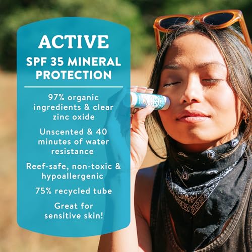 Badger Mineral Sunscreen Face Stick SPF 35, 97% Organic Unscented Zinc Oxide Travel Sunscreen, Coral Reef Safe Travel Size Stick, .65 oz, 2-Pack