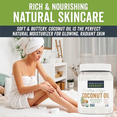 Viva Naturals Organic Coconut Oil, 54 fl oz – Unrefined, Cold-Pressed Extra Virgin Coconut Oil, USDA Organic & Non-GMO, Natural Cooking Oil, Hair Oil & Skin Oil