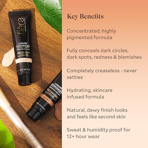 Fièra Luxury Concealer with Anti-Aging - All Day Coverage for Dark Circles, Fine Lines, Wrinkles & Spots - Bisque, 0.5 Ounce