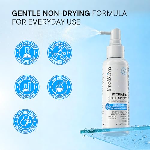 ProBliva Psoriasis Scalp Spray – Scalp Treatment for Psoriasis, Dandruff & Seborrheic Dermatitis – On-Demand Itch Relief – Helps Reduce Flaking & Dryness – Lightweight & Non-Greasy (4 fl oz)