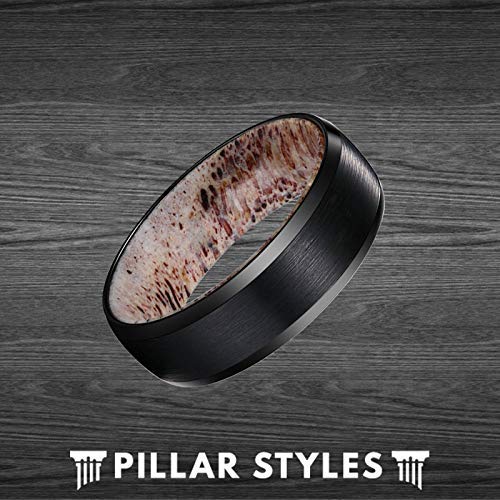 Black Deer Antler Wedding Rings with Beveled Edges Rustic Tungsten Rings for Men Wedding Band 8mm Durable Comfort Fit Nature Inspired Anniversary Gifts for Him