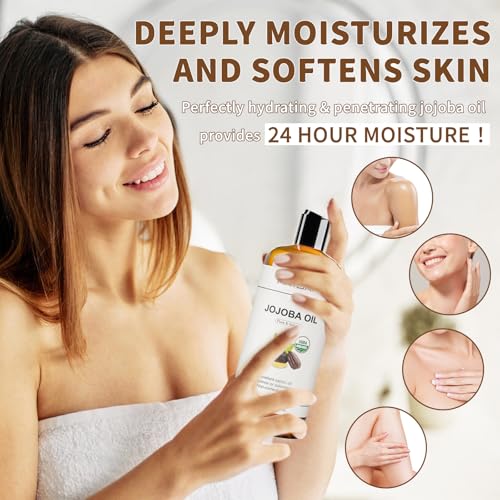 MAYJAM Organic Jojoba Oil for Skin, Hair, Face, Nails Care, USDA Certified