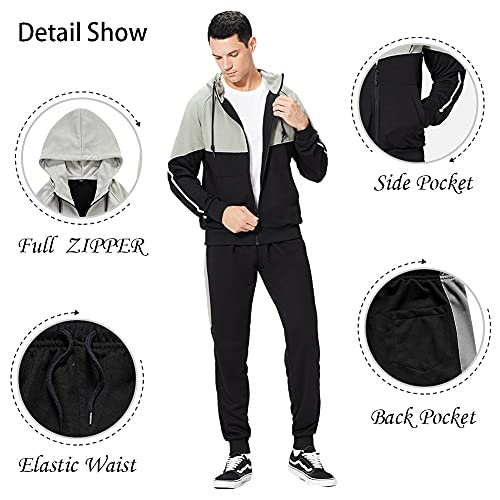 CALUOMATT Men's tracksuit sets jogging suits 2 piece outdoor training activewear sweat outfits Black 2XL