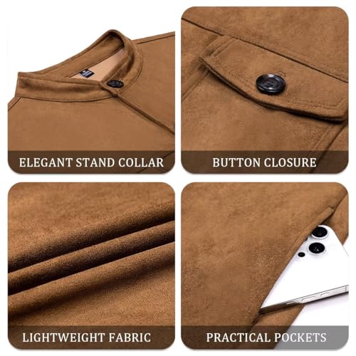 Vatwib Men's Vintage Trucker Suede Jacket Faux Leather Casual Western Lightweight Blazer Sport Coat（Green，L）